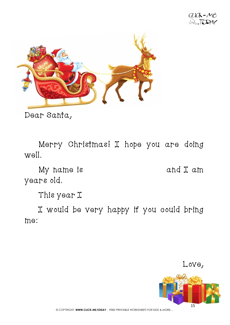 Printable ready Letter to Santa template sleight and presents 15